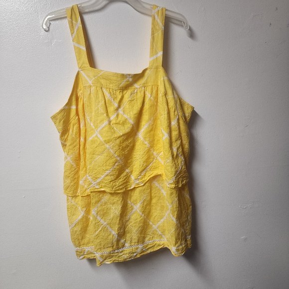 crown & ivy Tops - Crown & Ivy Yellow White print Wide Strap Sleeveless Tank Top Cotton XXL